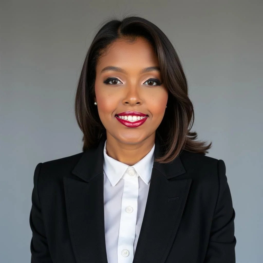 Dr. Arianna Silcott-Lo smiling in a black suit and white shirt against a gray background